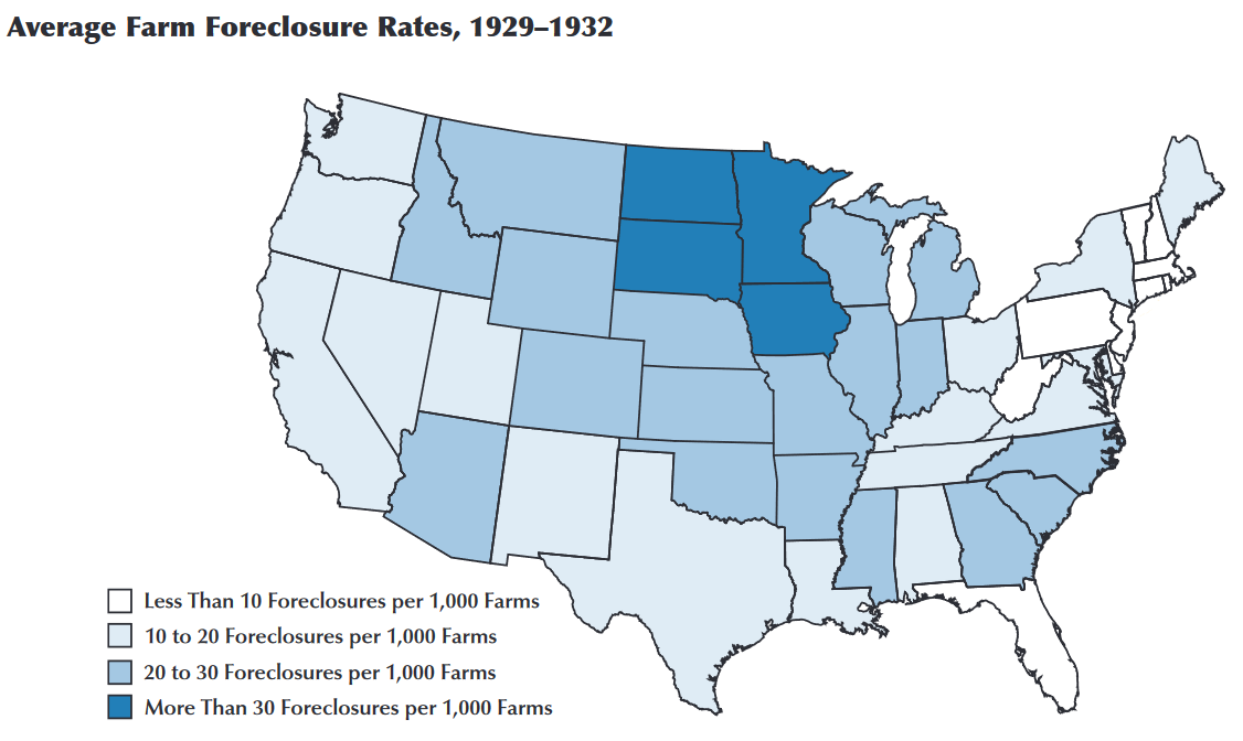 Spatial clustering of farm foreclosures. From Wheelock (2008).