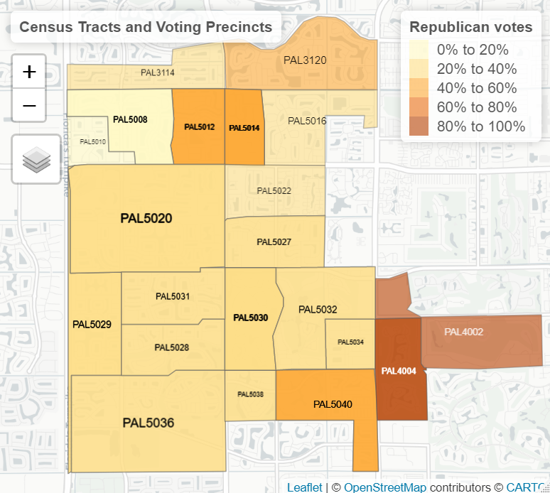 Voting precincts and census tracts in Palm Beach County, Florida without census tracts...